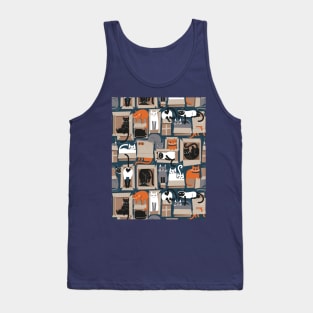 Purfect feline architecture // teal background cute cats in cardboard boxes Tank Top